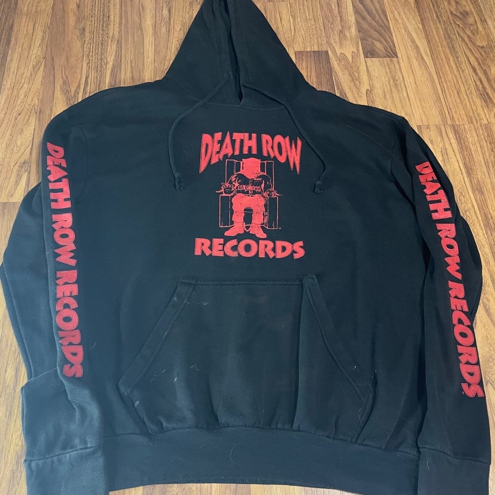 Death Row Records Hoodie Mens Large Black Red Graphic Logo Hip Hop Rap Hoodie